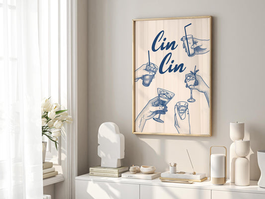 Trendy Cin Cin wall art Print, Alcohol Print Retro Poster, Bar Decor Wall Art, Modern Art Print, Kitchen wall decor, Couple Dancing Art