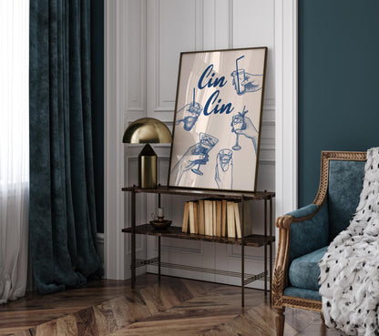 Trendy Cin Cin wall art Print, Alcohol Print Retro Poster, Bar Decor Wall Art, Modern Art Print, Kitchen wall decor, Couple Dancing Art