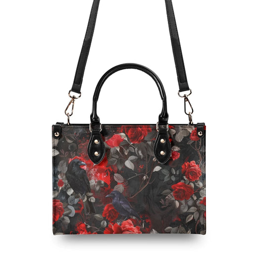 Gothic Rose Tote Handbag. Colorful Handbag, Waterproof PU Leather Tote, Top Handle Vegan Leather, Crossbody, Shoulder bag.