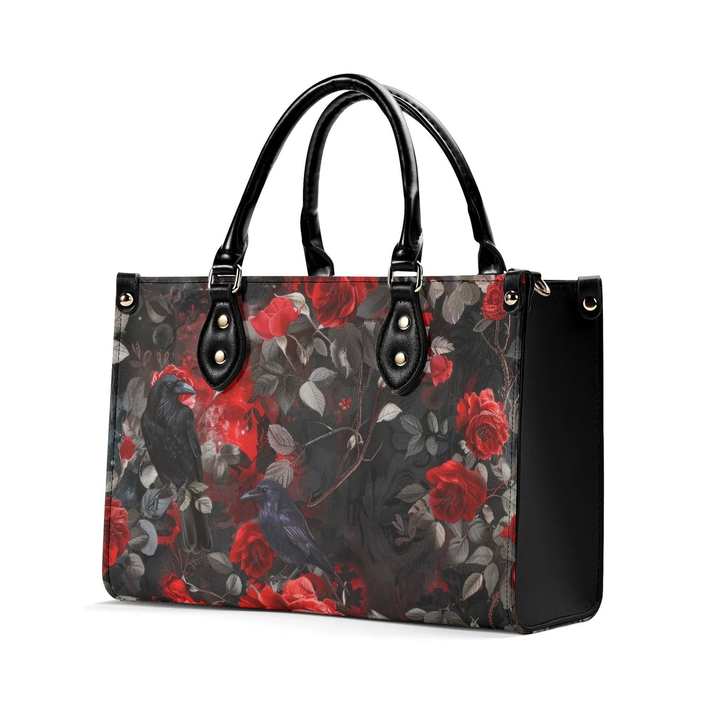 Gothic Rose Tote Handbag. Colorful Handbag, Waterproof PU Leather Tote, Top Handle Vegan Leather, Crossbody, Shoulder bag.