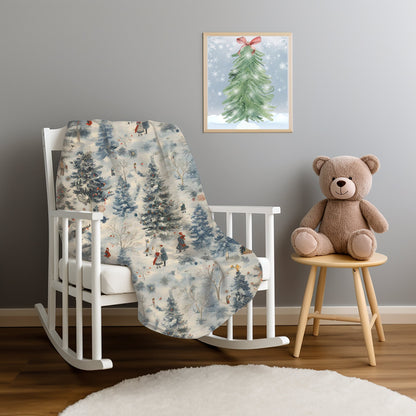 Christmas Blanket Frost Christmas Village Home Decor Blue Holiday Fleece Blanket Christmas Tree Throw Christmas Gift for Family Friend Host
