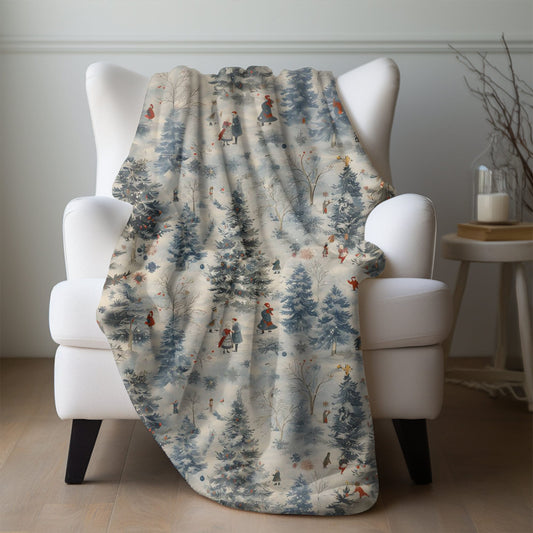 Christmas Blanket Frost Christmas Village Home Decor Blue Holiday Fleece Blanket Christmas Tree Throw Christmas Gift for Family Friend Host