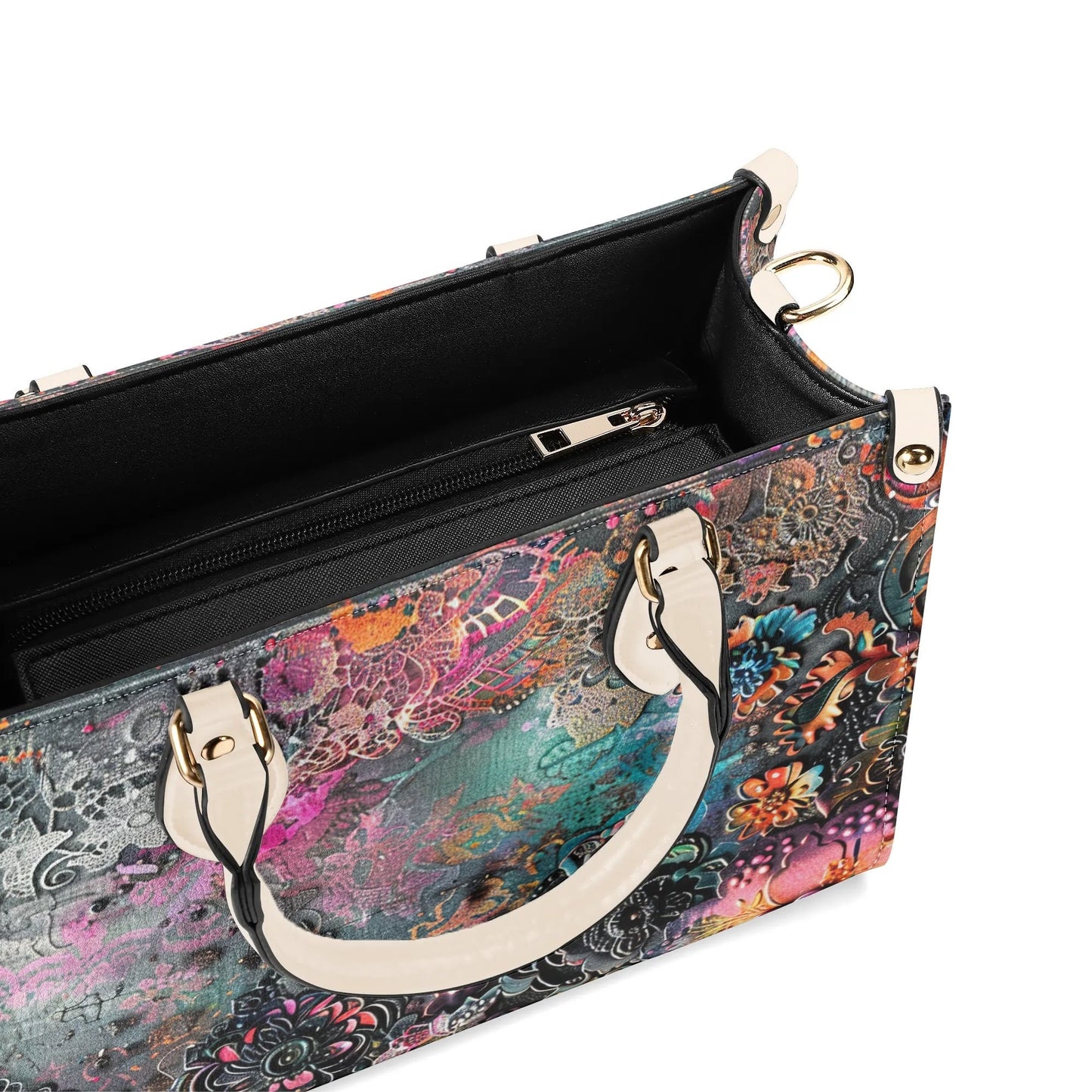 Dark Enchantment Tote Handbag. Colorful Handbag, Waterproof PU Leather Tote, Top Handle Vegan Leather, Crossbody, Shoulder bag.