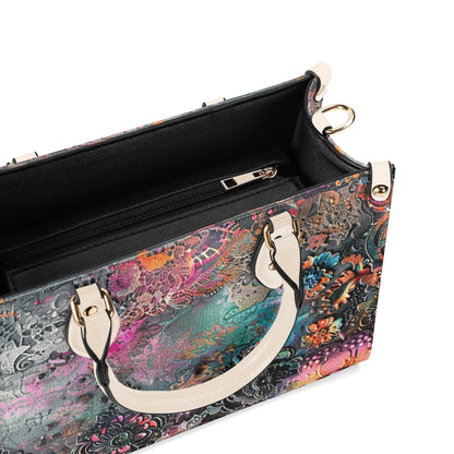 Dark Enchantment Tote Handbag. Colorful Handbag, Waterproof PU Leather Tote, Top Handle Vegan Leather, Crossbody, Shoulder bag.