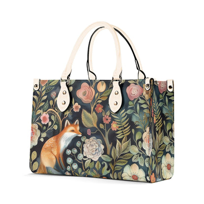 Enchanted Fox Grove Tote Handbag. Colorful Handbag, Waterproof PU Leather Tote, Top Handle Vegan Leather, Crossbody, Shoulder bag.