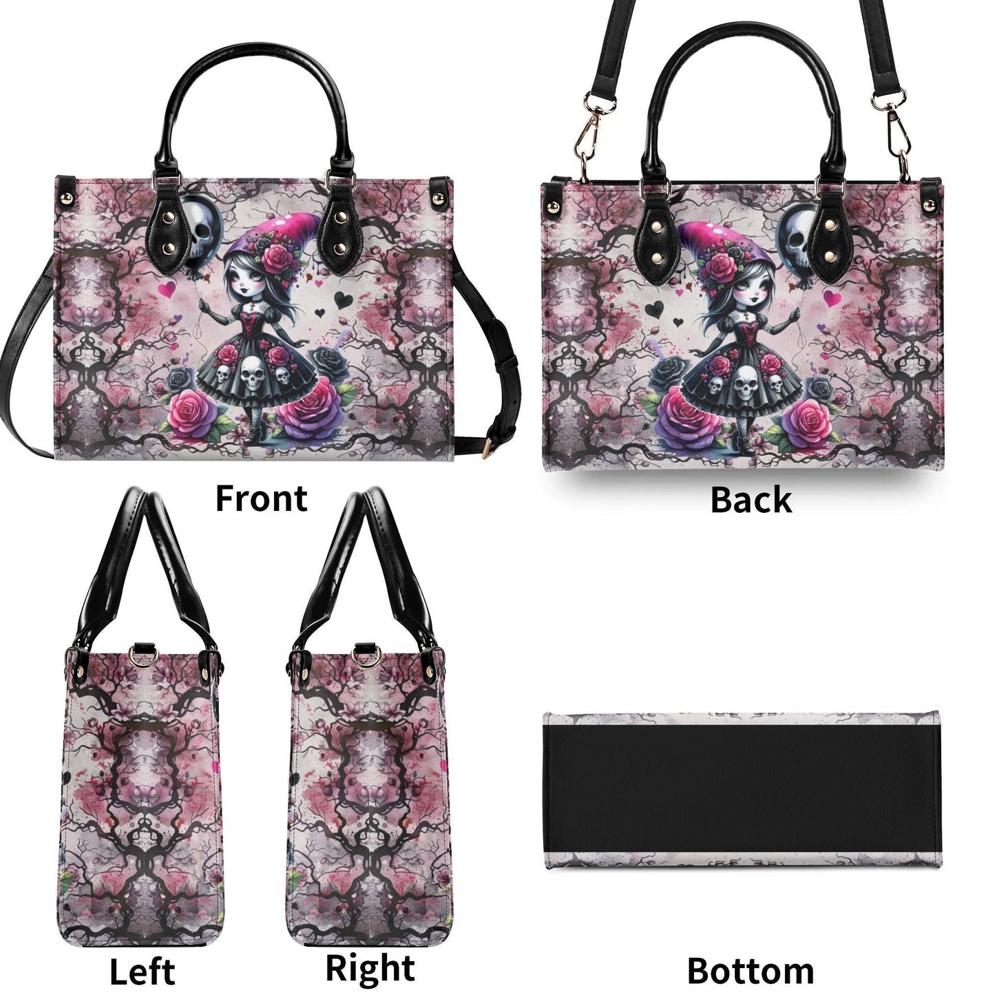 Gothic Fantasy Tote Handbag. Witchy Handbag, Waterproof PU Leather Tote, Top Handle Vegan Leather, Crossbody, Shoulder bag.