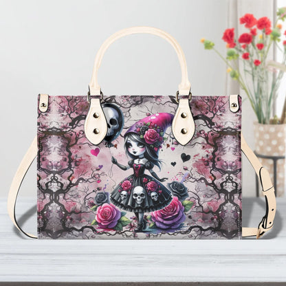 Gothic Fantasy Tote Handbag. Witchy Handbag, Waterproof PU Leather Tote, Top Handle Vegan Leather, Crossbody, Shoulder bag.