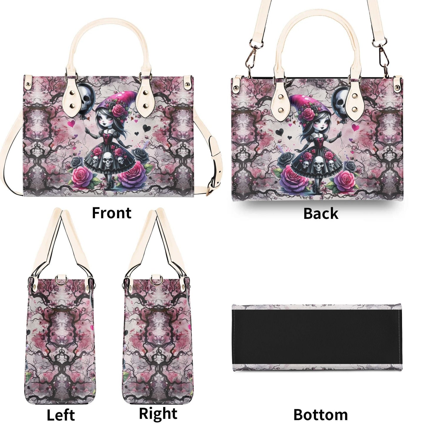 Gothic Fantasy Tote Handbag. Witchy Handbag, Waterproof PU Leather Tote, Top Handle Vegan Leather, Crossbody, Shoulder bag.