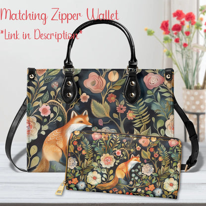 Enchanted Fox Grove Tote Handbag. Colorful Handbag, Waterproof PU Leather Tote, Top Handle Vegan Leather, Crossbody, Shoulder bag.