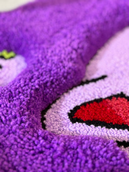 Tufted Purple Eggplant 3D Rug, Cute Cartoon Dog Rug, 3D Moss Rug, Handmade Floor art, Fluffy Tufted Rug, Yellow Rug, Flower Moss Rug