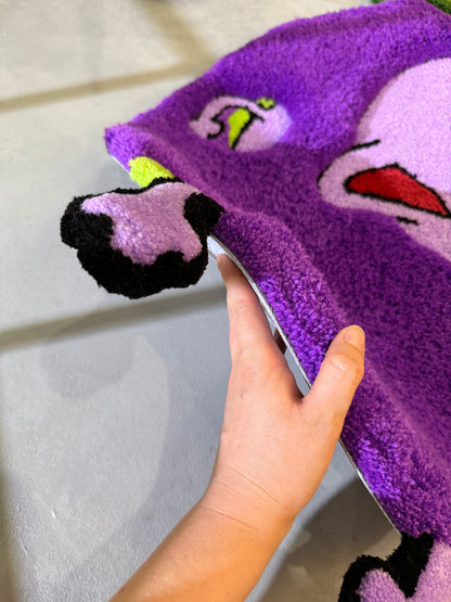 Tufted Purple Eggplant 3D Rug, Cute Cartoon Dog Rug, 3D Moss Rug, Handmade Floor art, Fluffy Tufted Rug, Yellow Rug, Flower Moss Rug