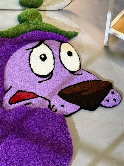 Tufted Purple Eggplant 3D Rug, Cute Cartoon Dog Rug, 3D Moss Rug, Handmade Floor art, Fluffy Tufted Rug, Yellow Rug, Flower Moss Rug