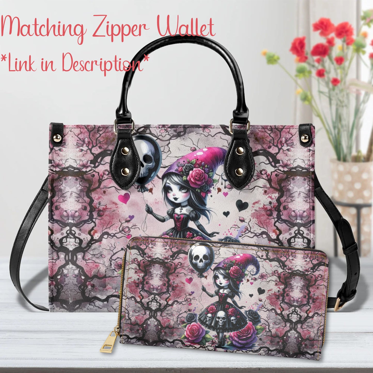 Gothic Fantasy Tote Handbag. Witchy Handbag, Waterproof PU Leather Tote, Top Handle Vegan Leather, Crossbody, Shoulder bag.
