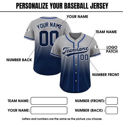 Custom Baseball Jersey Gradient with Teamname Name Number Logo, Personalized Jersey Shirt for Adult Kid, Gift for Baseball Fans Navy Gray