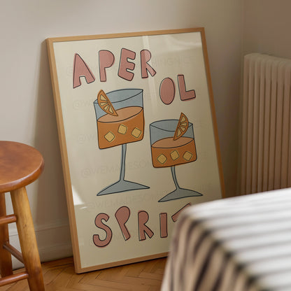 Aperol Spritz Poster, Trendy Wall Art, Apartment Decor, Retro Wall Art, Kitchen Wall Art, Pink Wall Art, Y2K Room Decor