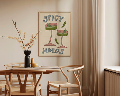 Spicy Margs Print, Trendy Wall Art, Apartment Decor, Retro Wall Art, Kitchen Wall Art, Pink Wall Art, Y2K Room Decor