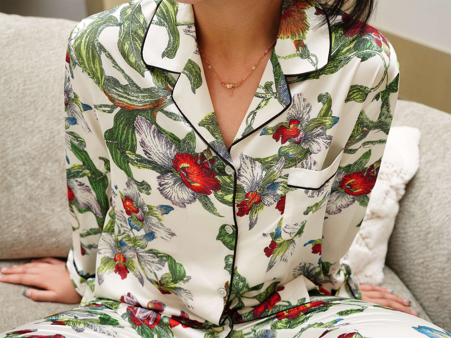 Exotic Rainbow Flower Print Pyjama Set ,Long Sleeves ,Bride and Bridesmaid Pajama , Birthday Gifts For Her?Could Be Wear Outside,