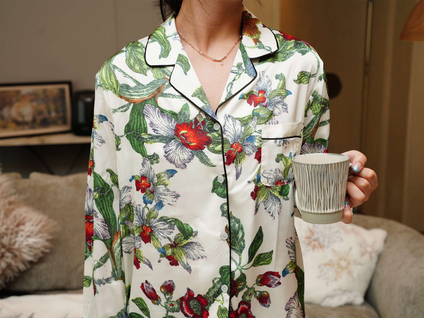 Exotic Rainbow Flower Print Pyjama Set ,Long Sleeves ,Bride and Bridesmaid Pajama , Birthday Gifts For Her?Could Be Wear Outside,