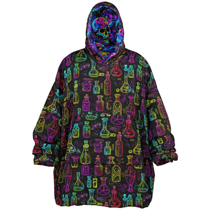 Unisex Neon Skulls Halloween Print Reversible Snug Hoodie,Festival Rave Party Wear,Oversized Double Sided Hoodie Blanket,Unique Gifts