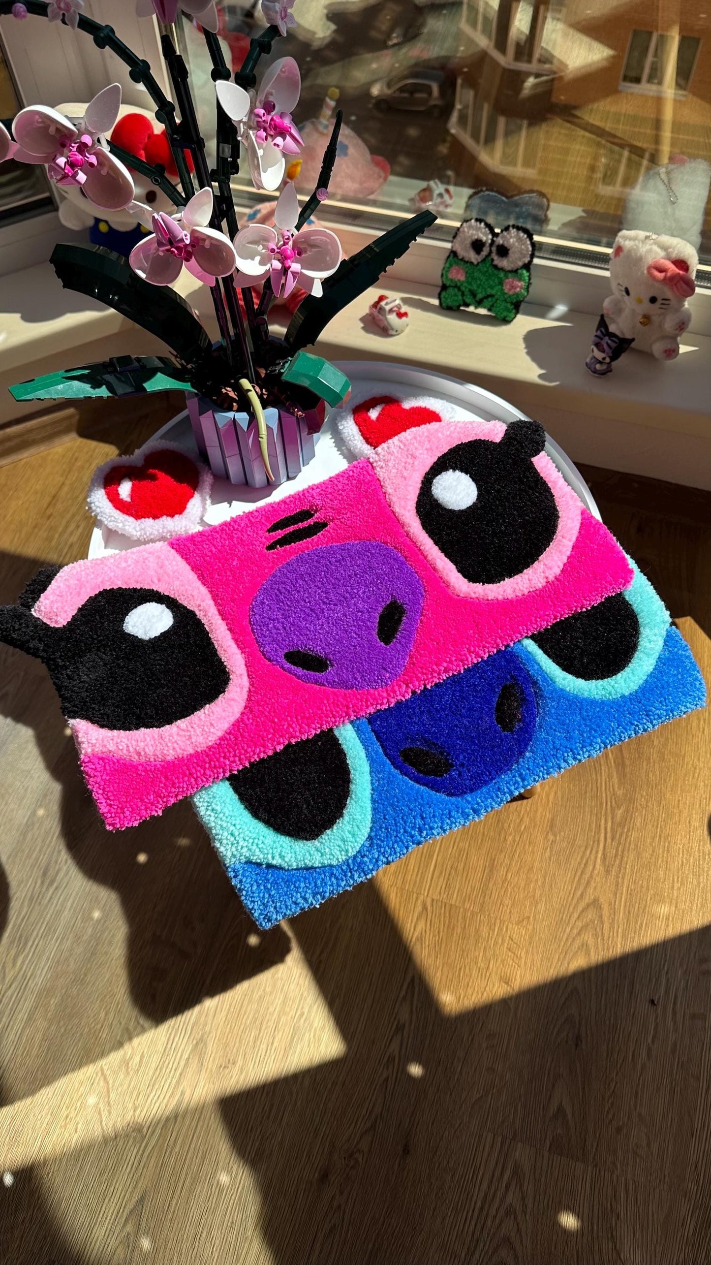 Pink Keyboard Rug – Handmade Tufted Coaster Mat, Cute Desk Decor, Fluffy Anime Carpet, Funny Kawaii Gift for Gamers or Work Setup