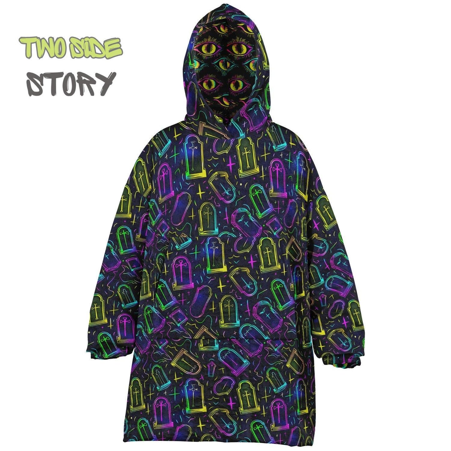 Halloween Scary Eyes Print Reversible Kids Snug Hoodie,Oversized Double Sided Youth Hoodie Blanket,Warm Blanket with Sleeves,Unique Gifts