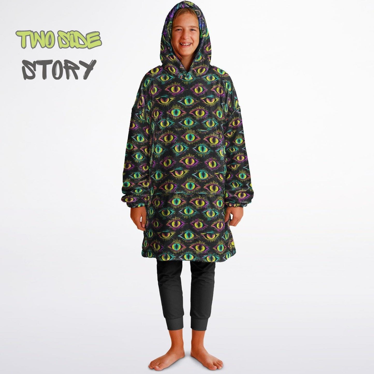 Halloween Scary Eyes Print Reversible Kids Snug Hoodie,Oversized Double Sided Youth Hoodie Blanket,Warm Blanket with Sleeves,Unique Gifts