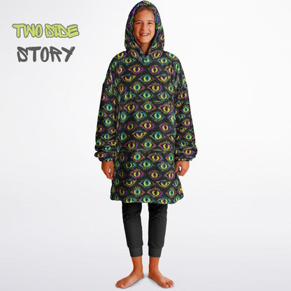 Halloween Scary Eyes Print Reversible Kids Snug Hoodie,Oversized Double Sided Youth Hoodie Blanket,Warm Blanket with Sleeves,Unique Gifts