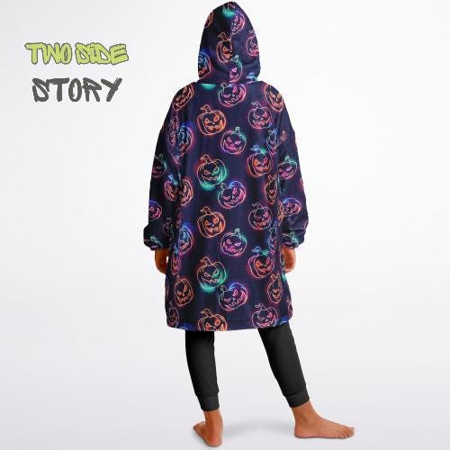 Glowing Pumpkins Halloween Reversible Kids Snug Hoodie,Oversized Double Sided Youth Hoodie Blanket,Warm Blanket with Sleeves,Unique Gifts