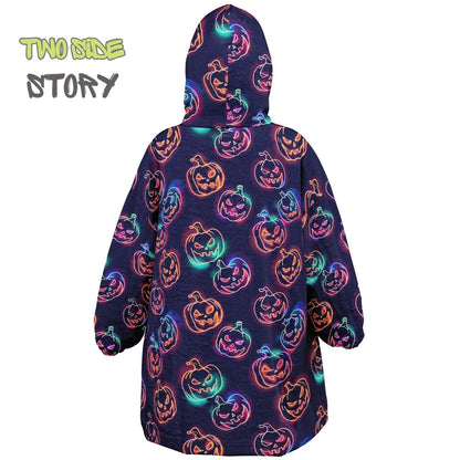 Glowing Pumpkins Halloween Reversible Kids Snug Hoodie,Oversized Double Sided Youth Hoodie Blanket,Warm Blanket with Sleeves,Unique Gifts