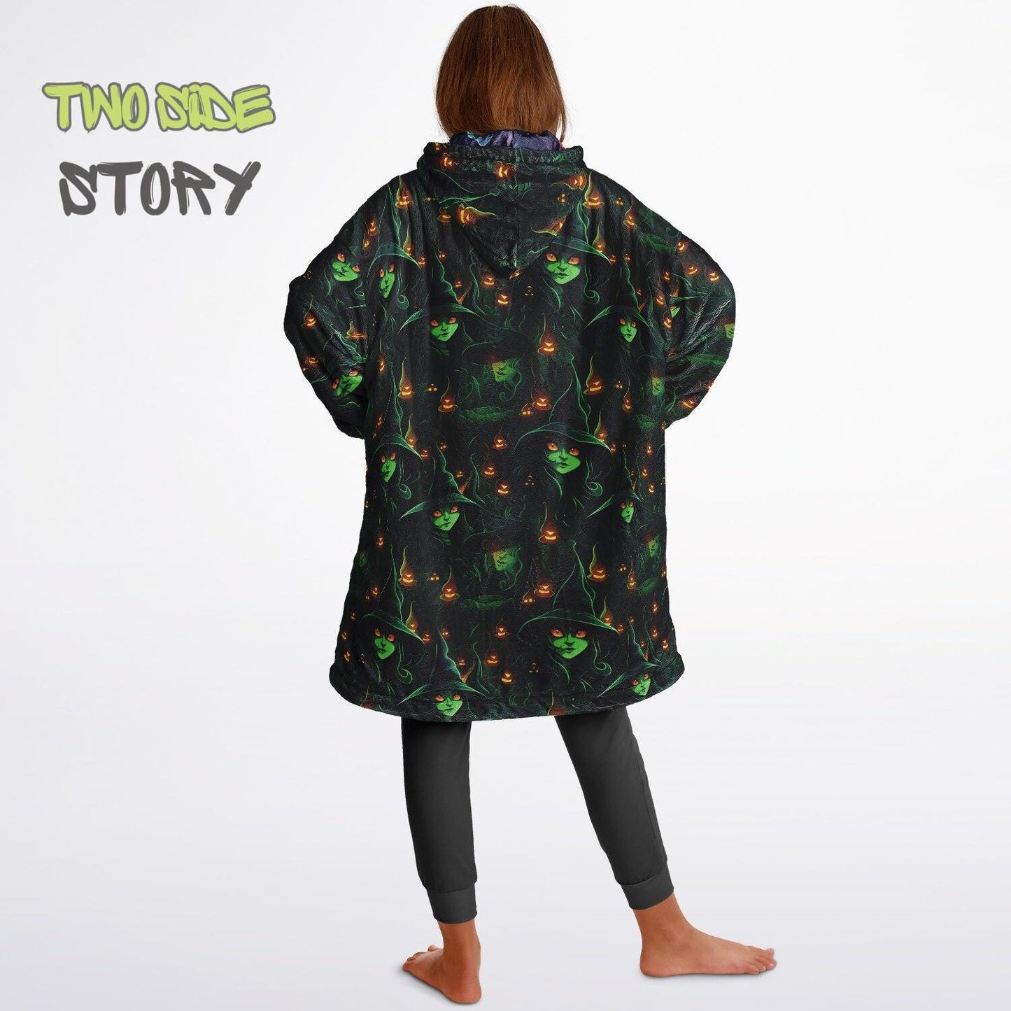 Neon Ghosts  Halloween Reversible Kids Snug Hoodie,Oversized Double Sided Youth Hoodie Blanket,Warm Blanket with Sleeves,Unique Gifts