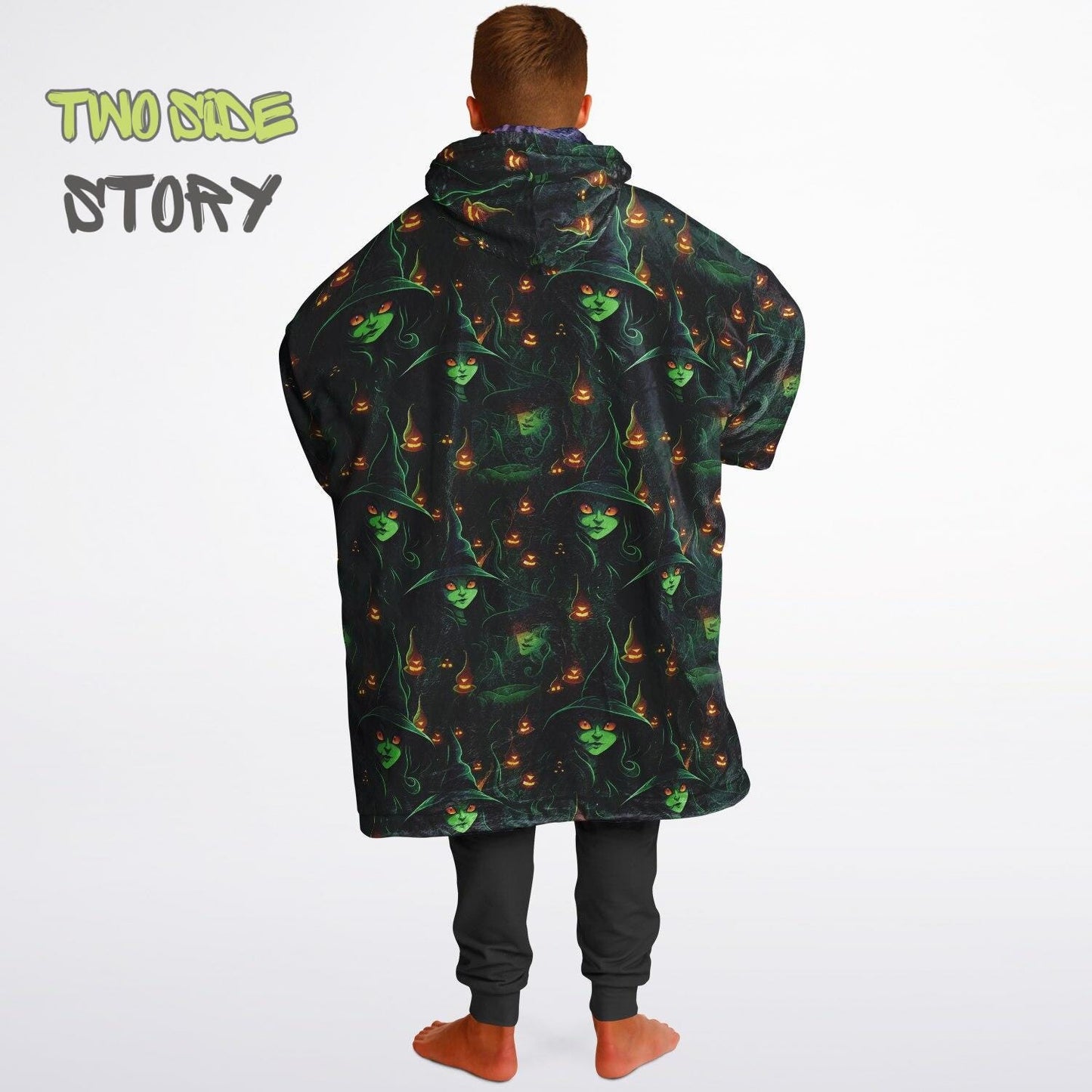 Neon Ghosts  Halloween Reversible Kids Snug Hoodie,Oversized Double Sided Youth Hoodie Blanket,Warm Blanket with Sleeves,Unique Gifts