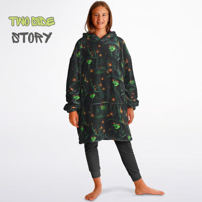 Neon Ghosts  Halloween Reversible Kids Snug Hoodie,Oversized Double Sided Youth Hoodie Blanket,Warm Blanket with Sleeves,Unique Gifts