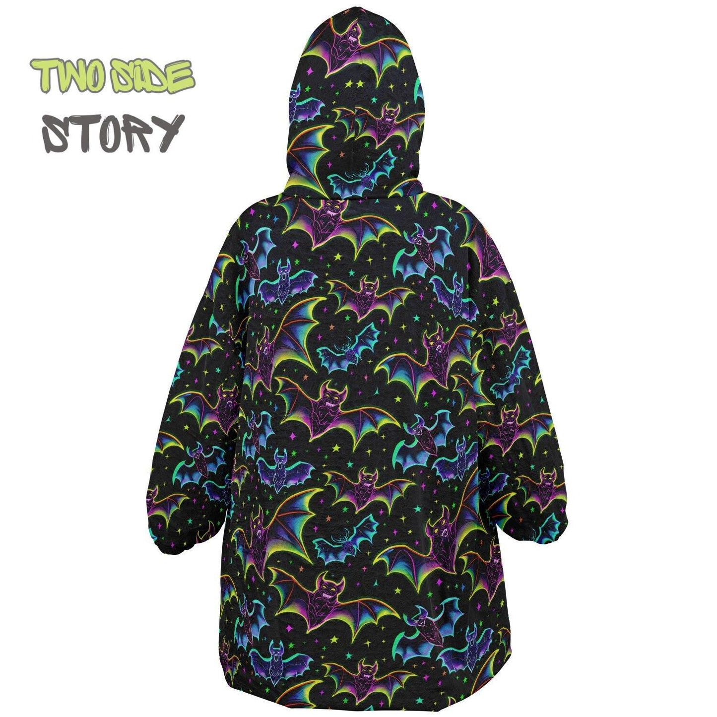 Halloween Print Neon Cobweb Bats Reversible Kids Snug Hoodie,Oversized Double Sided Youth Hoodie Blanket,Warm Blanket Sleeves,Unique Gift