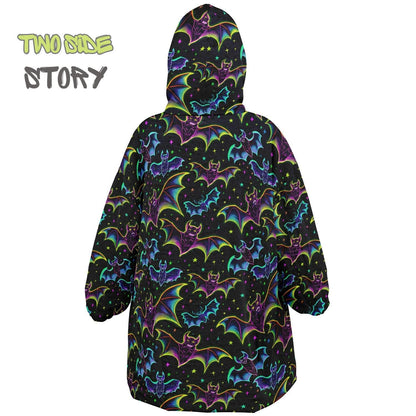 Halloween Print Neon Cobweb Bats Reversible Kids Snug Hoodie,Oversized Double Sided Youth Hoodie Blanket,Warm Blanket Sleeves,Unique Gift