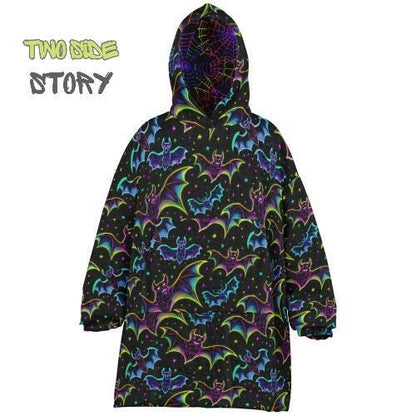 Halloween Print Neon Cobweb Bats Reversible Kids Snug Hoodie,Oversized Double Sided Youth Hoodie Blanket,Warm Blanket Sleeves,Unique Gift