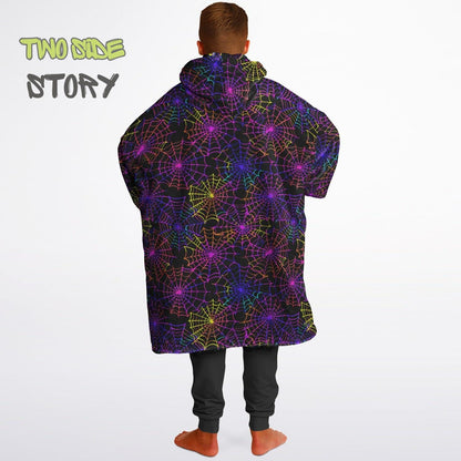 Halloween Print Neon Cobweb Bats Reversible Kids Snug Hoodie,Oversized Double Sided Youth Hoodie Blanket,Warm Blanket Sleeves,Unique Gift