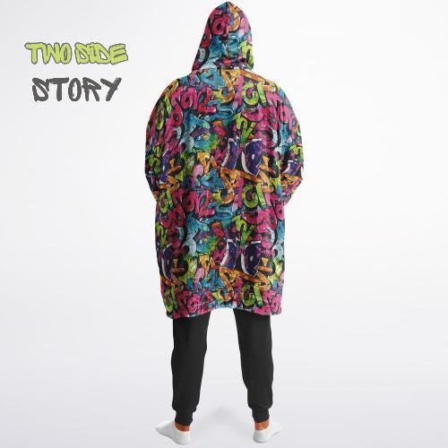 Graffiti Print Reversible Adult Snug Hoodie,Vivid Color Graffiti Oversized Double Sided Hoodie Blanket,Warm Blanket with Sleeves,Unique Gift