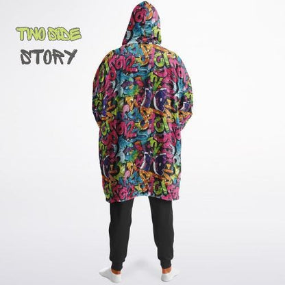 Graffiti Print Reversible Adult Snug Hoodie,Vivid Color Graffiti Oversized Double Sided Hoodie Blanket,Warm Blanket with Sleeves,Unique Gift