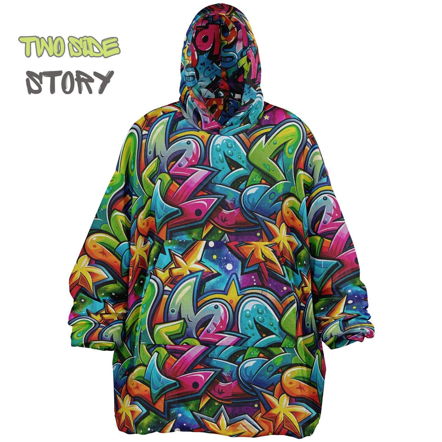 Graffiti Print Reversible Adult Snug Hoodie,Vivid Color Graffiti Oversized Double Sided Hoodie Blanket,Warm Blanket with Sleeves,Unique Gift