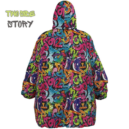 Graffiti Print Reversible Adult Snug Hoodie,Vivid Color Graffiti Oversized Double Sided Hoodie Blanket,Warm Blanket with Sleeves,Unique Gift