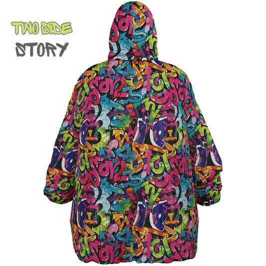 Graffiti Print Reversible Adult Snug Hoodie,Vivid Color Graffiti Oversized Double Sided Hoodie Blanket,Warm Blanket with Sleeves,Unique Gift