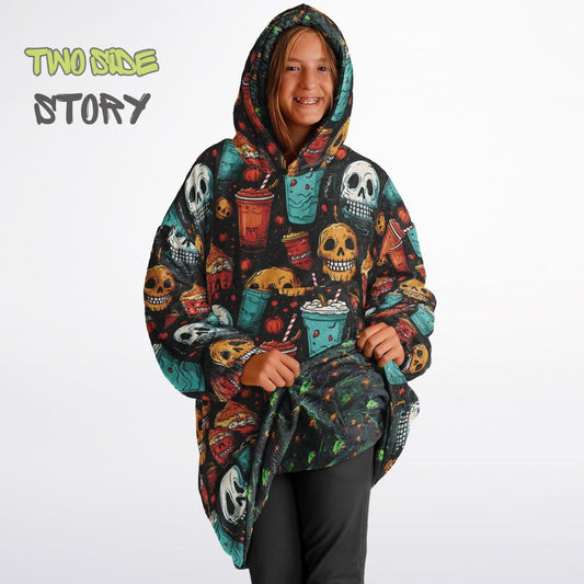 Halloween Print Skulls Witches Reversible Kids Snug Hoodie,Oversized Double Sided Youth Hoodie Blanket,Warm Blanket with Sleeves,Unique Gift