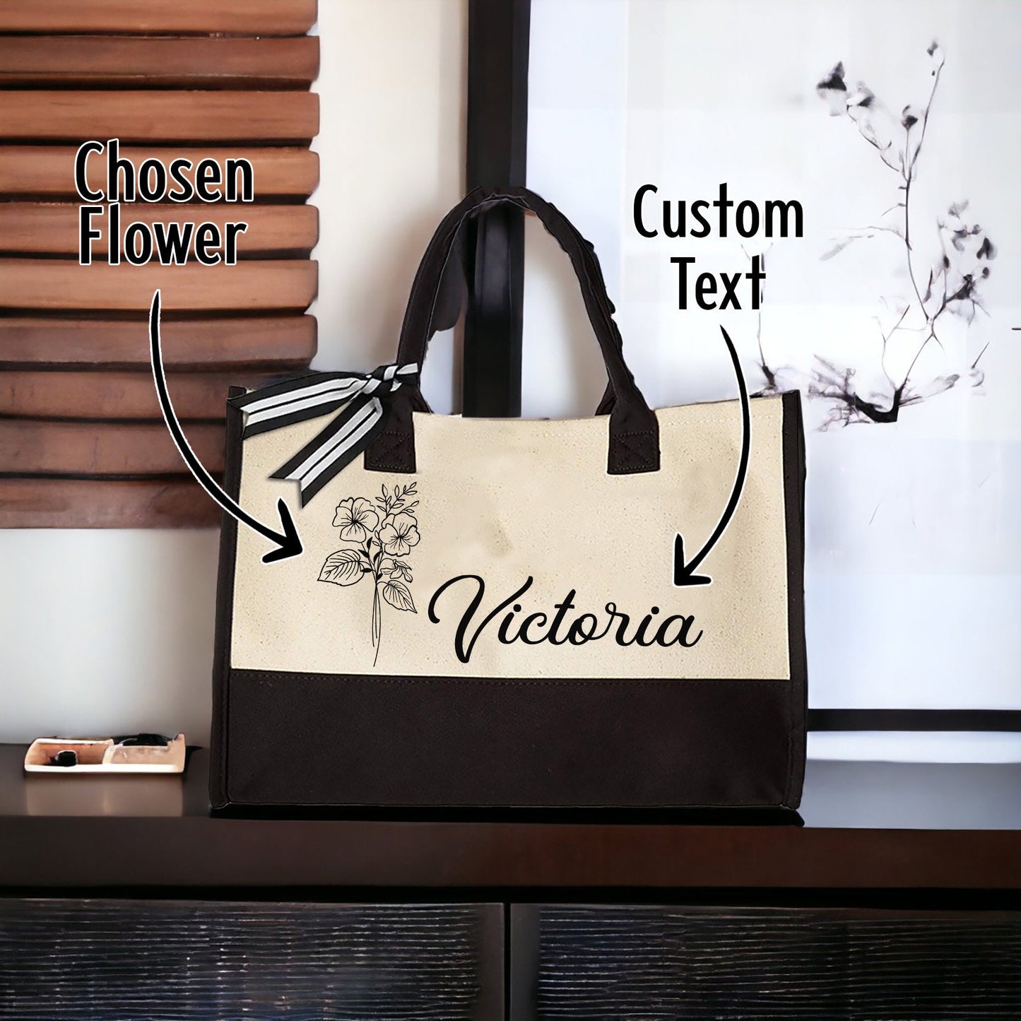 Floral Name Tote, Personalized Canvas Tote, Mothers Day Gifts, Gift for Her, Birth Month Flower Bag, Custom Tote Bag, Reusable Shopping Bag