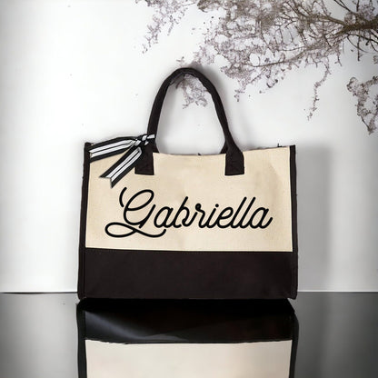 Personalized Name Tote Bag, Custom Canvas Tote with Name, Burlap Beach Bag, Bridesmaid Proposal Gift, Monogrammed Gift for Her