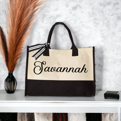Personalized Name Tote Bag, Custom Canvas Tote with Name, Burlap Beach Bag, Bridesmaid Proposal Gift, Monogrammed Gift for Her