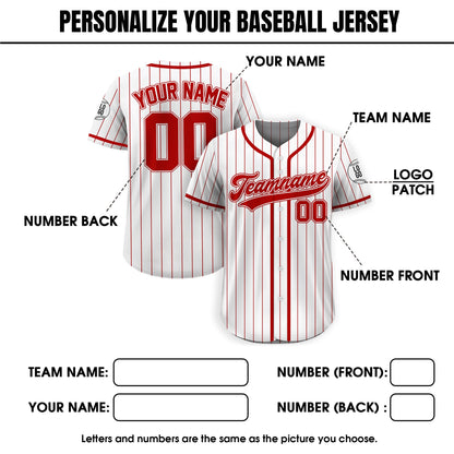 Custom Team Name Number Baseball Jersey Pinstripe, Custom Baseball Jersey for Men Women Youth Kid, Personalized Pinstripe Jersey Red White