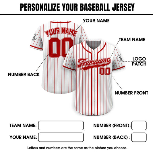 Custom Team Name Number Baseball Jersey Pinstripe, Custom Baseball Jersey for Men Women Youth Kid, Personalized Pinstripe Jersey Red White