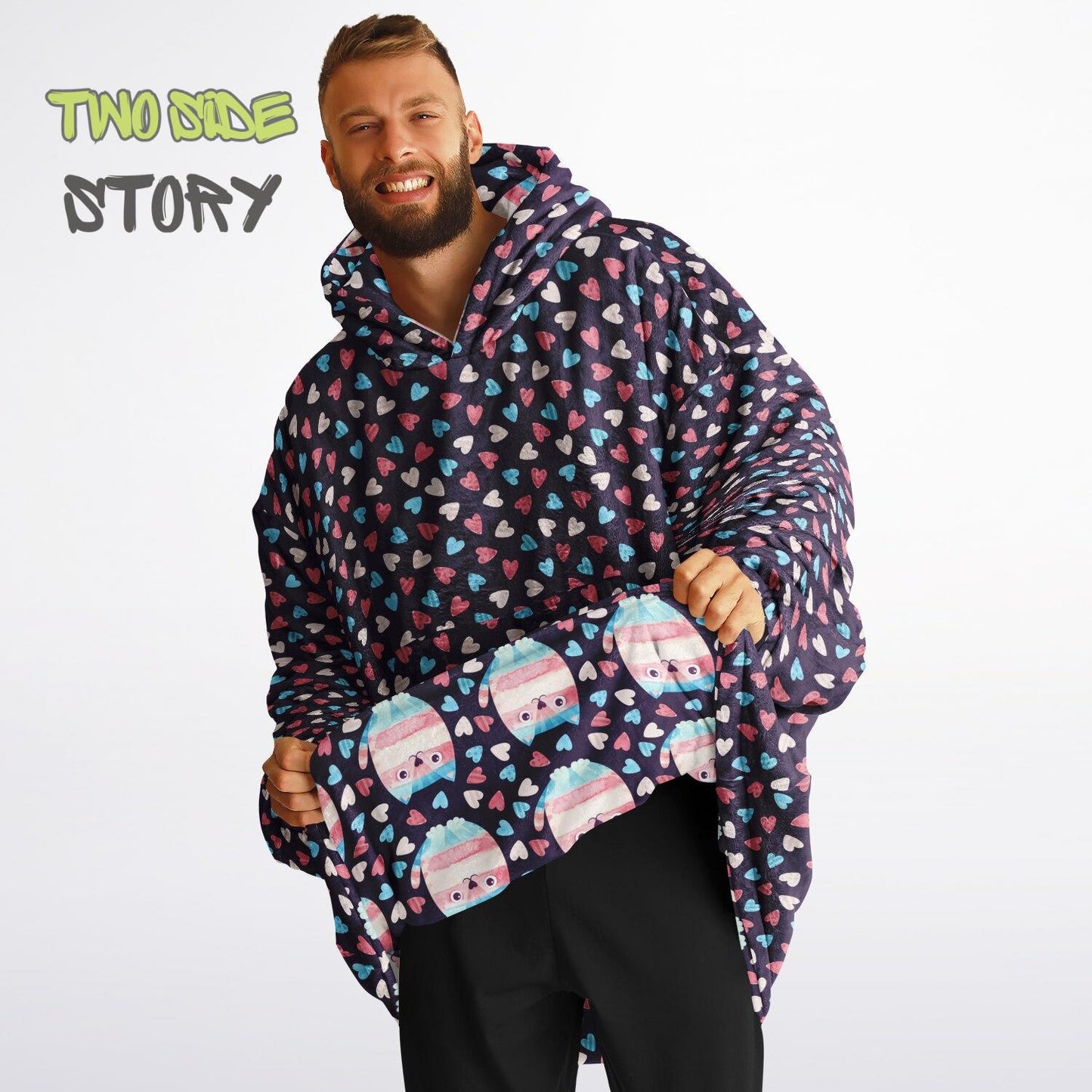 Unisex Reversible Adult Snug Hoodie,Trans Flag Reversible Oversized Hoodie Blanket,Lounge Wear,Unique Gifts,Christmas Gift,Dog Lover Gift