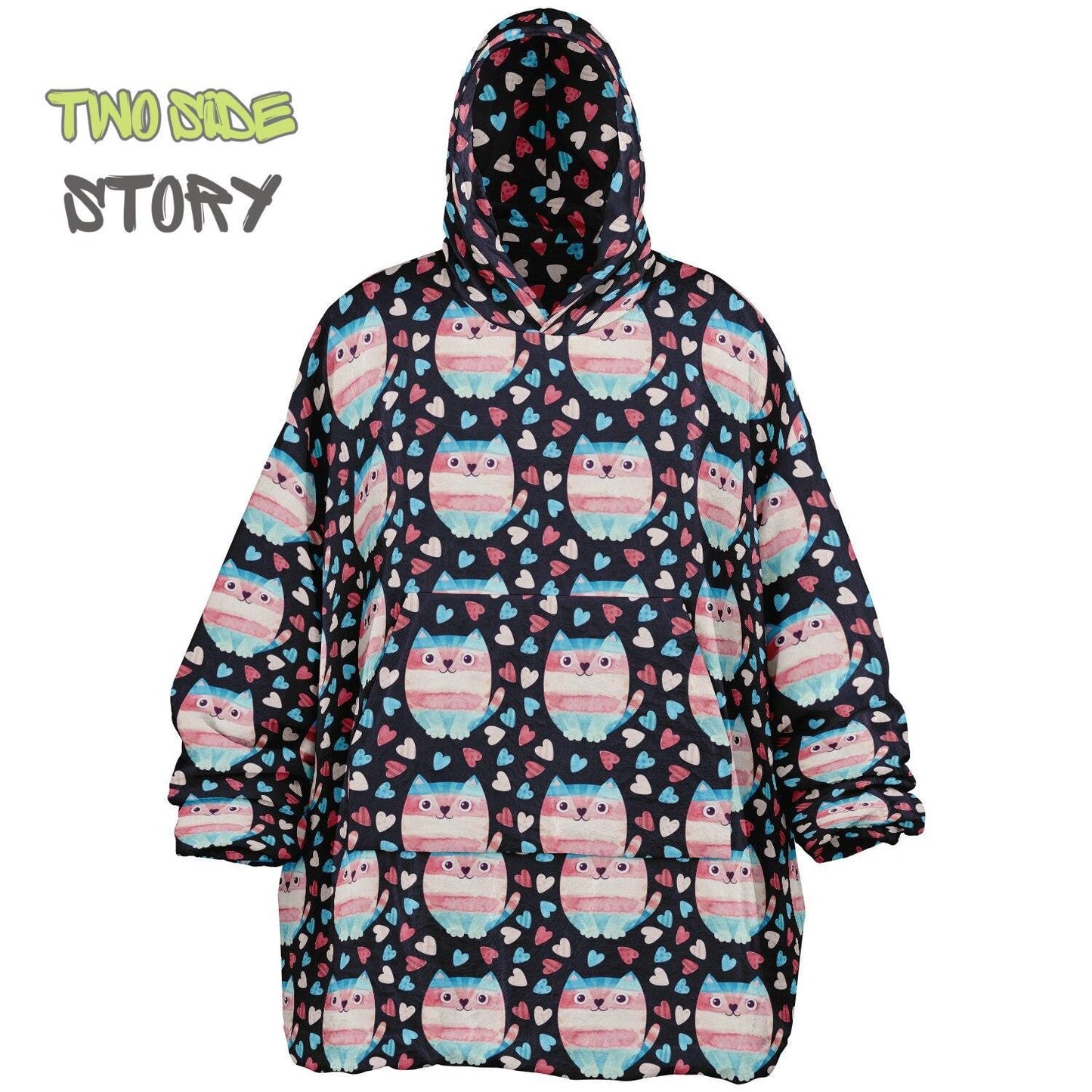 Unisex Reversible Adult Snug Hoodie,Trans Flag Reversible Oversized Hoodie Blanket,Lounge Wear,Unique Gifts,Christmas Gift,Dog Lover Gift