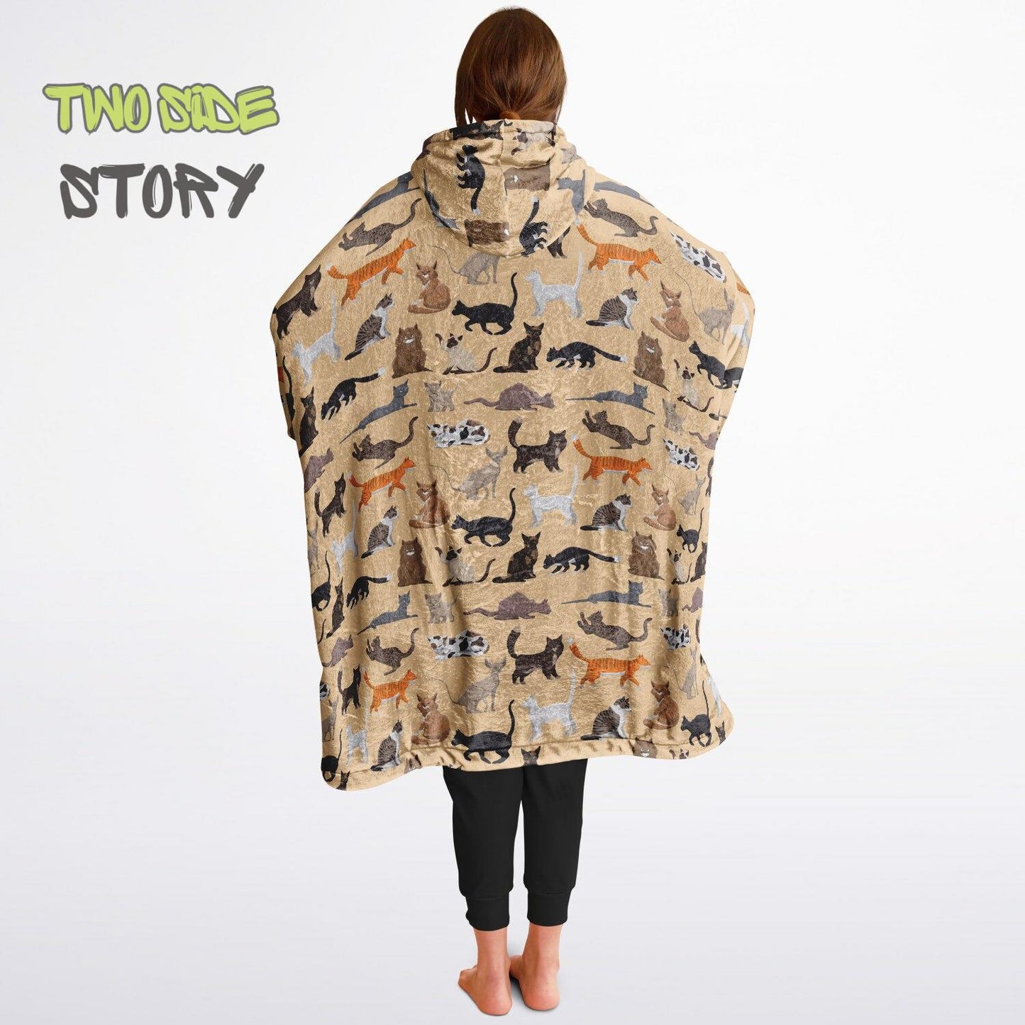 Unisex Reversible Pink Adult Snug Hoodie,CatPrint Reversible Oversized Hoodie Blanket,Lounge Wear,Unique Gifts,Christmas Gift,Dog Lover Gift